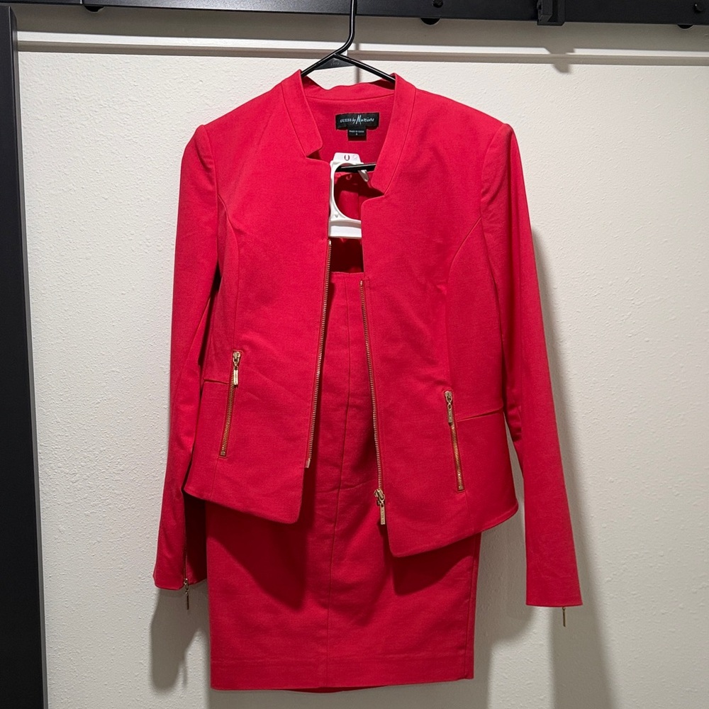 Guess by Marciano Red Blazer and Skirt Set